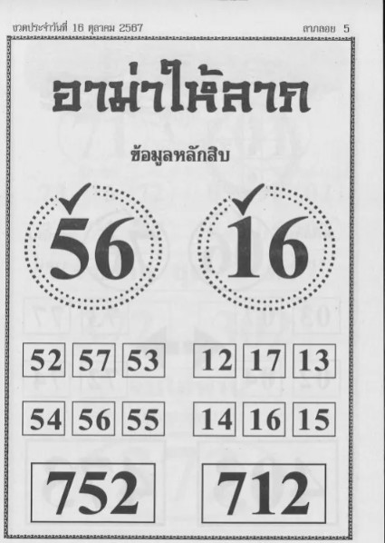 หวยอาม่าให้ลาภ 16/10/67