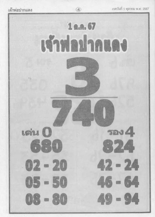 หวยเจ้าพ่อปากแดง 1/10/67