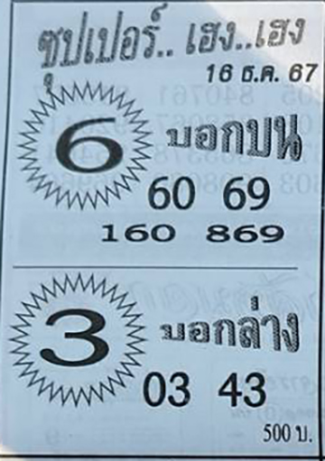 หวยซุปเปอร์เฮง 16/12/67
