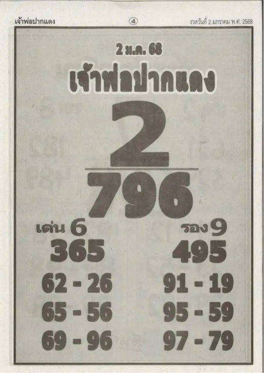 หวยเจ้าพ่อปากแดง 2/1/68