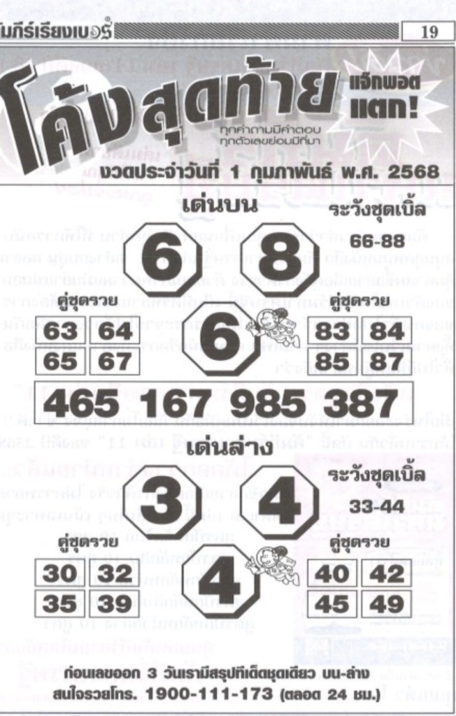 หวยโค้งสุดท้าย 1/2/68