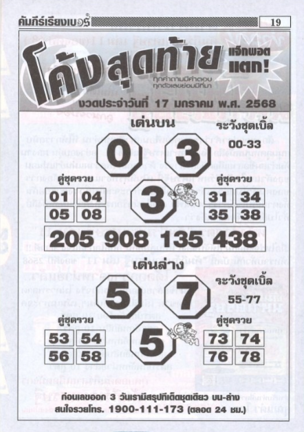 หวยโค้งสุดท้าย 17/1/68