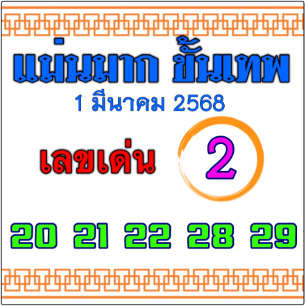 หวยแม่นมากขั้นเทพ 1/3/68
