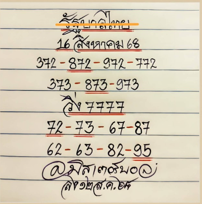 หวยมิสเตอร์บอล 16/8/68